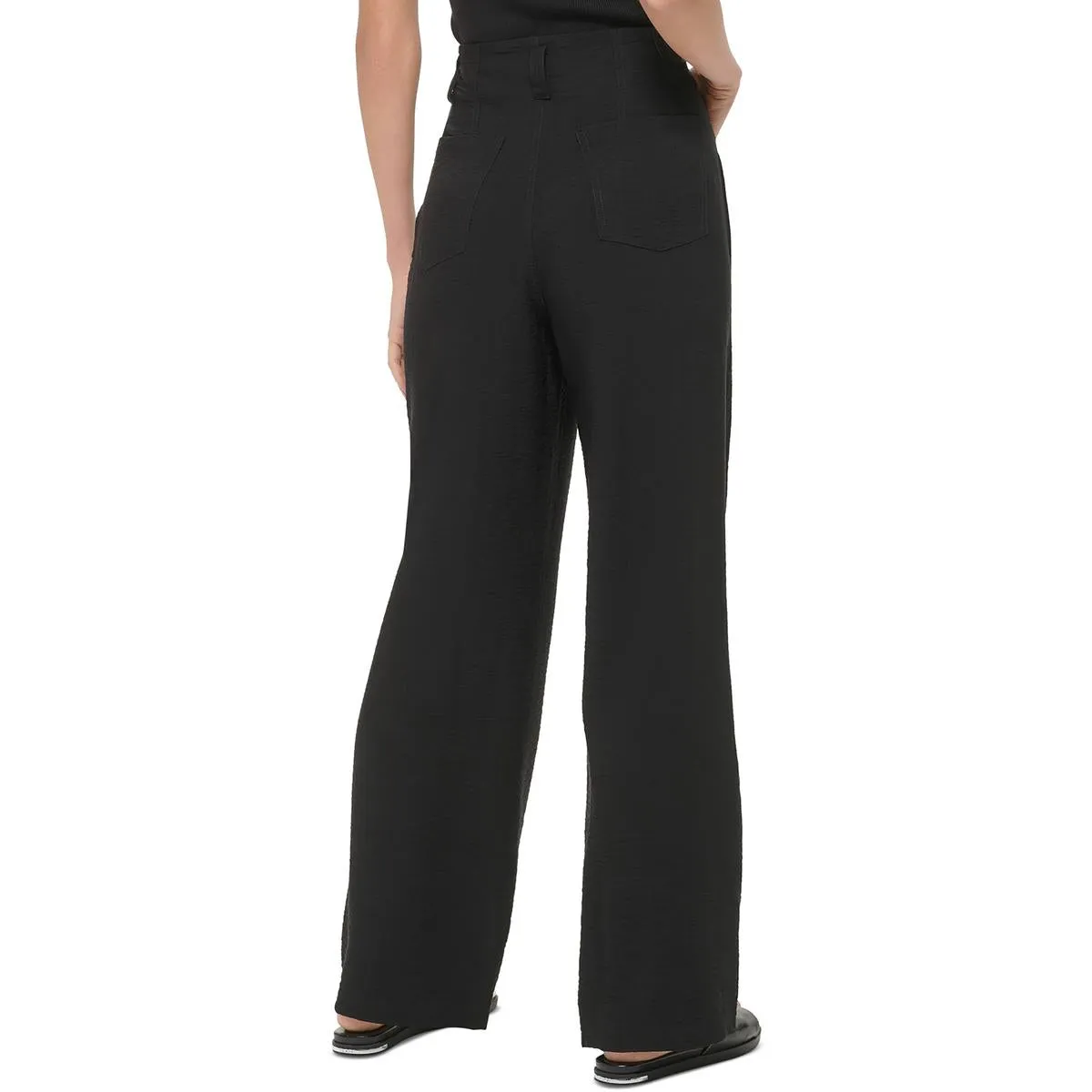 DKNY Womens High Rise Solid Wide Leg Pants