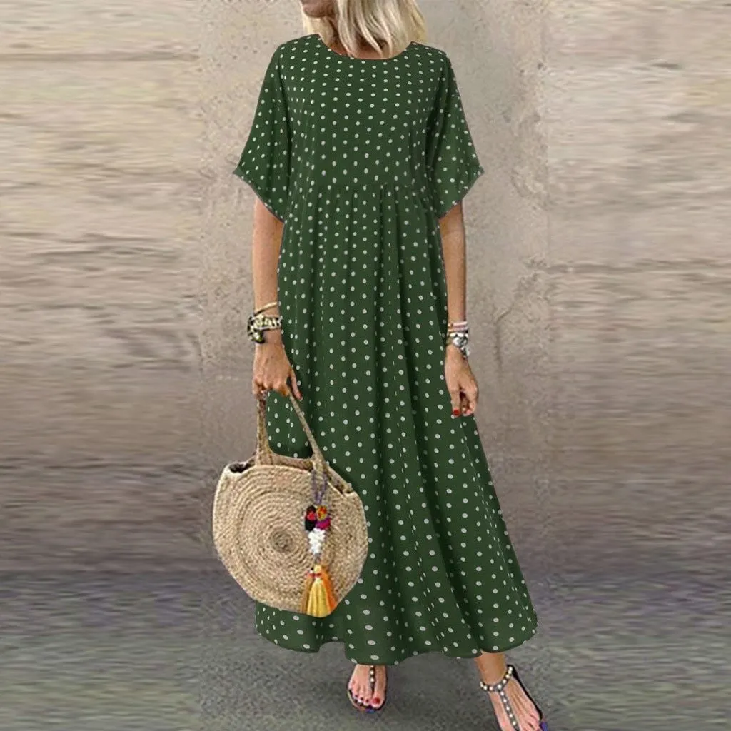 Dress O Neck Dot Peinted Casual vestido