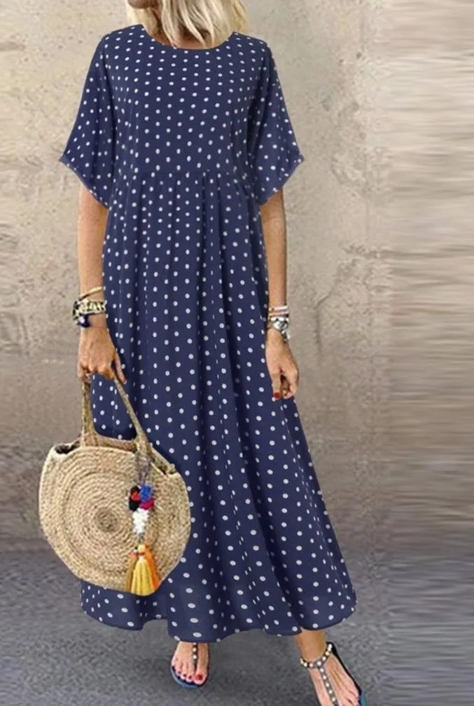 Dress O Neck Dot Peinted Casual vestido