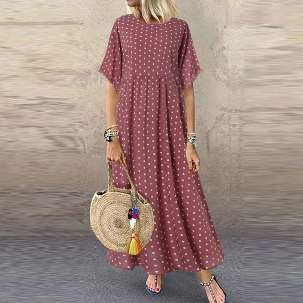 Dress O Neck Dot Peinted Casual vestido