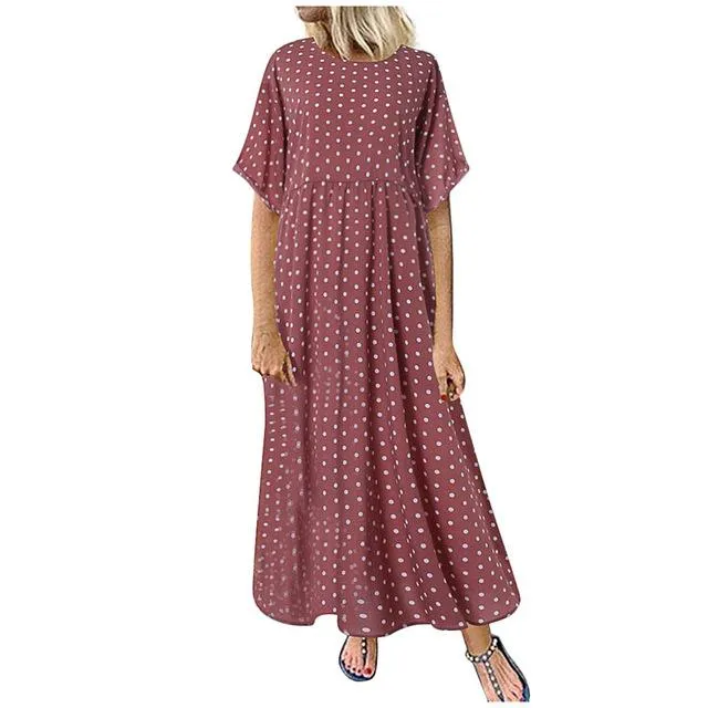 Dress O Neck Dot Peinted Casual vestido