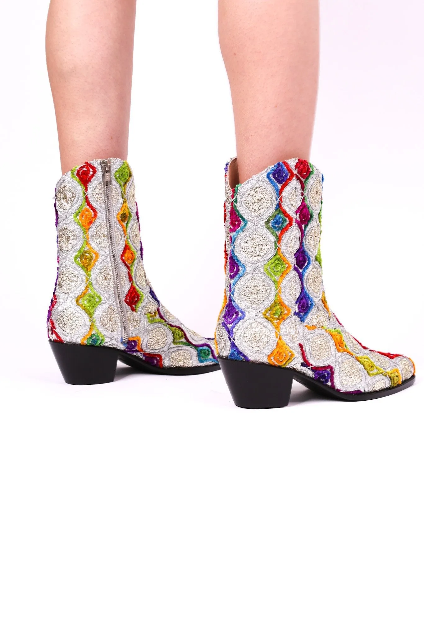 EMBROIDERED SILK BOOTS TIFFANY (SILVER)