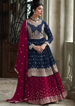 Embroidered Wedding Wear Salwar Suits Blue