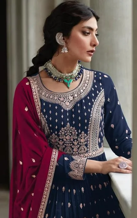 Embroidered Wedding Wear Salwar Suits Blue