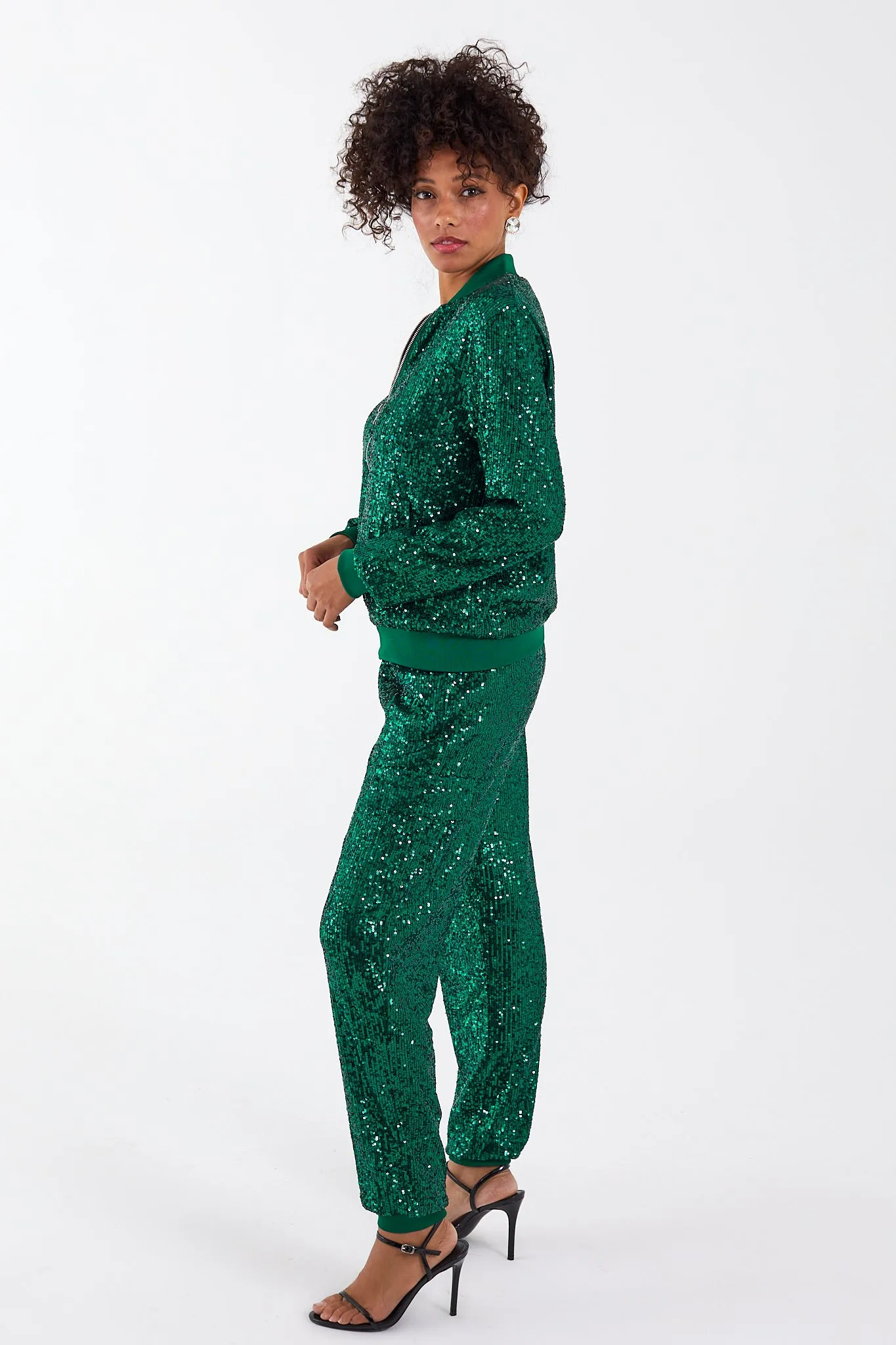 Emerald Green Sequin Jogger Cargo Set