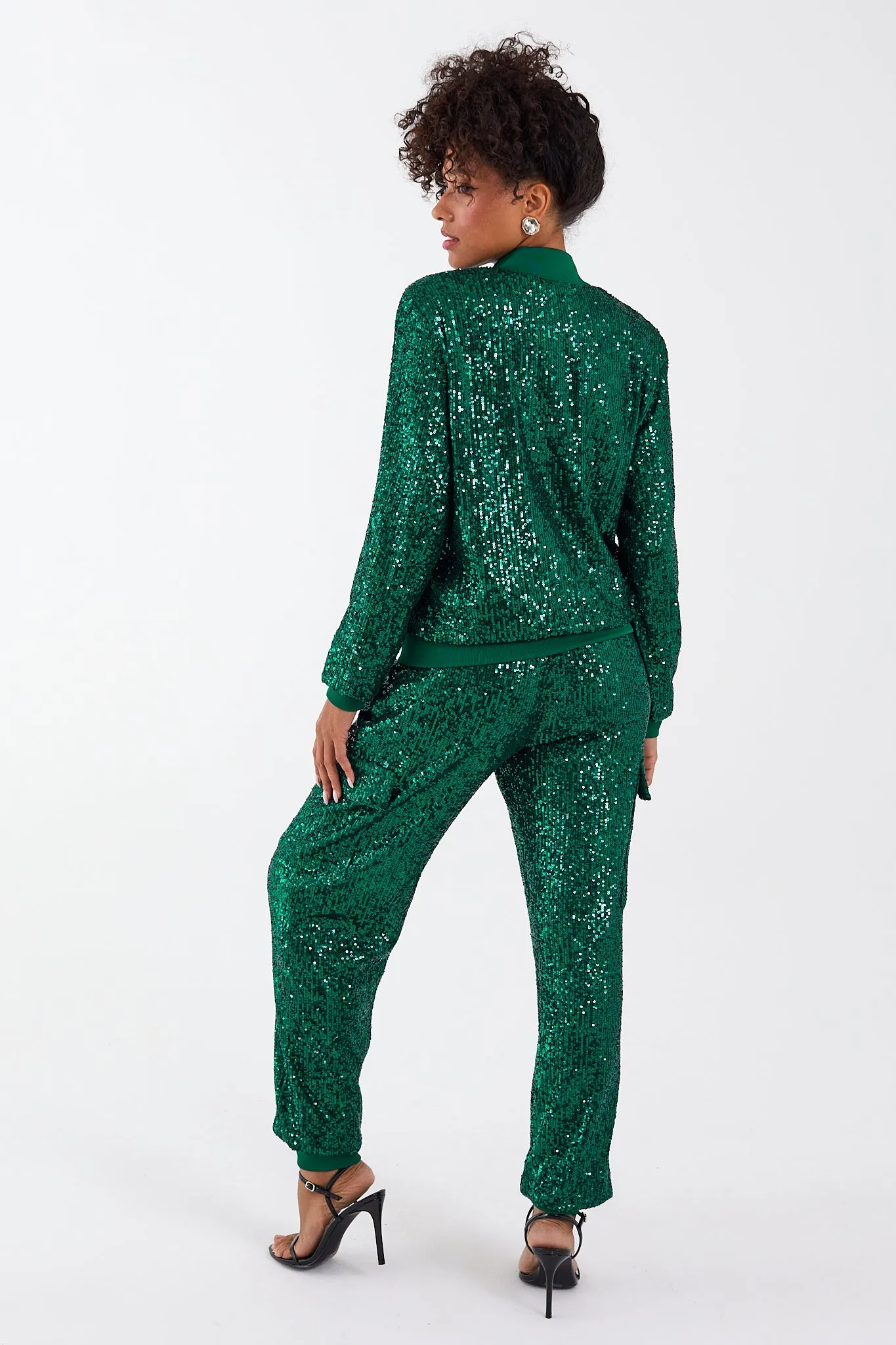 Emerald Green Sequin Jogger Cargo Set