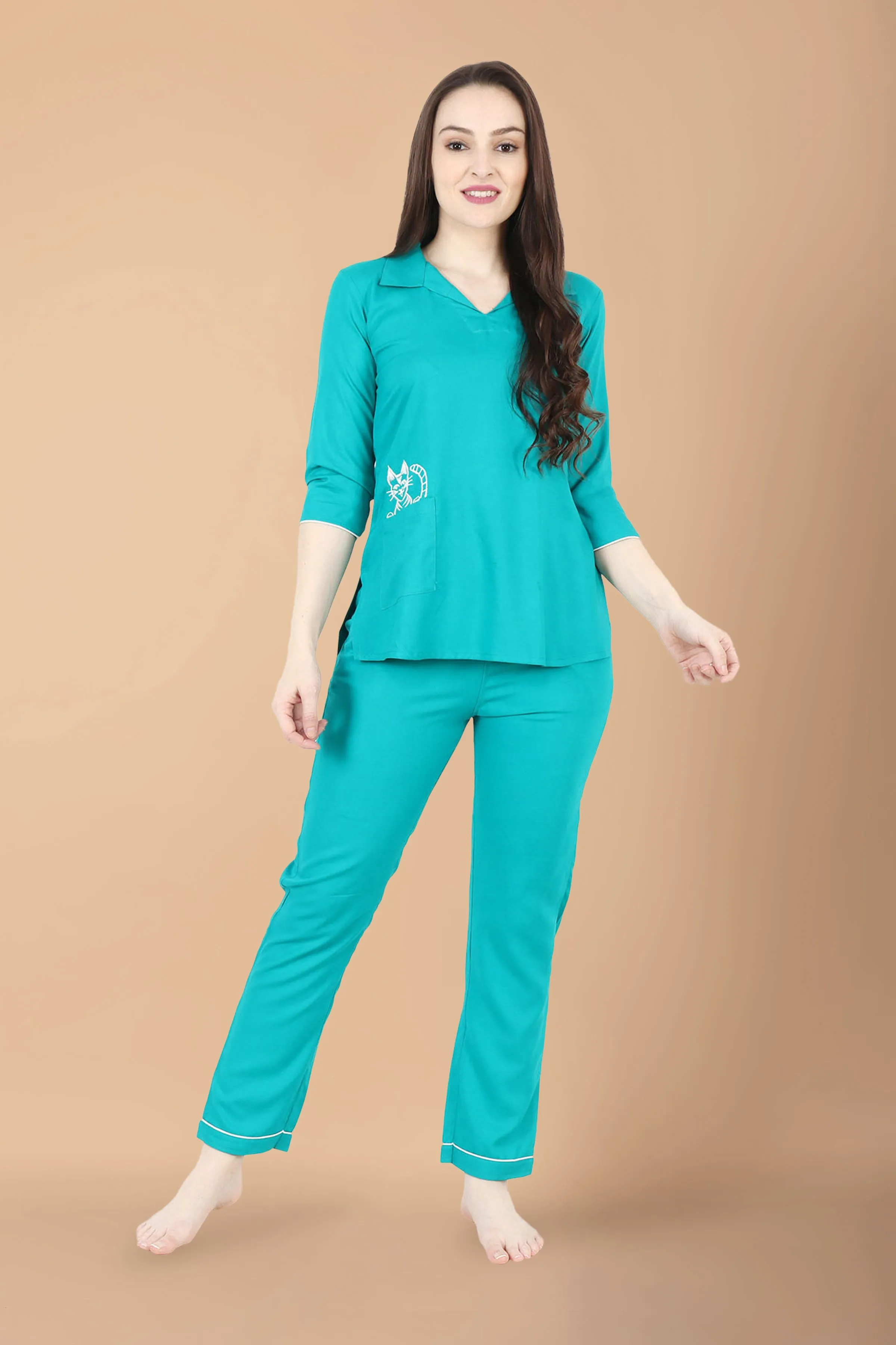 Firozi Cute Cat Night Suit