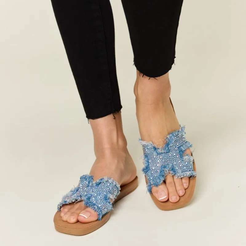 Forever Link Raw Trim Denim H-Band Flat Sandals