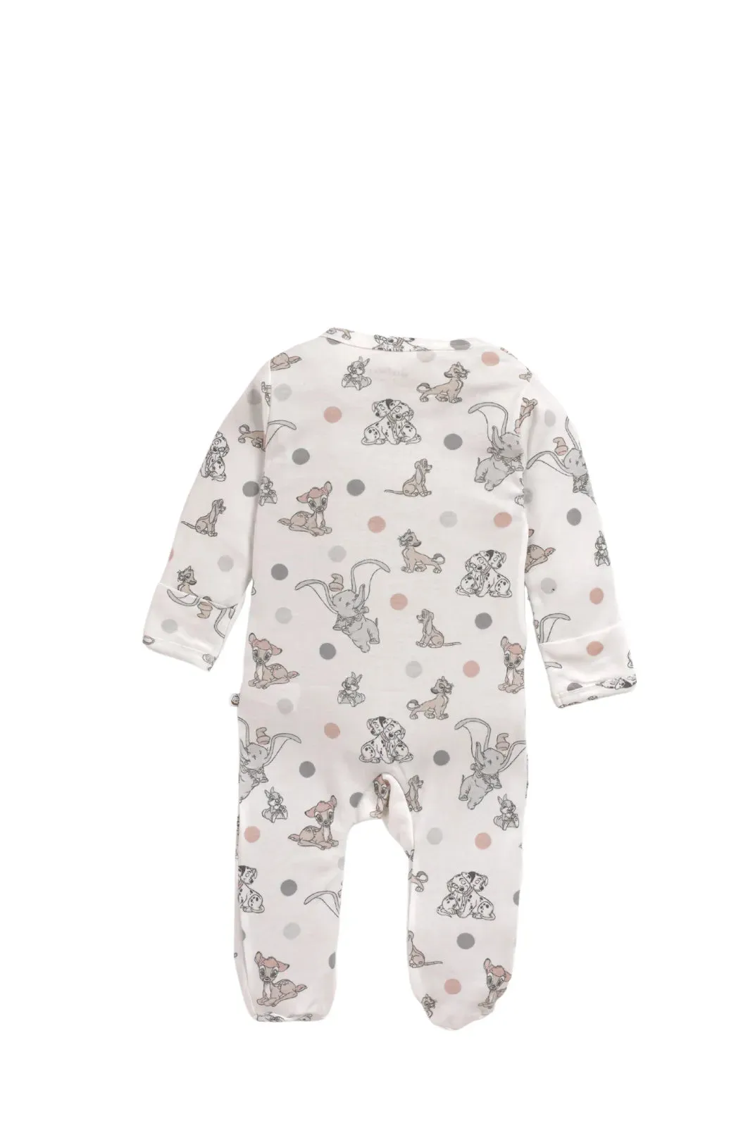 Full sleeve dotted & elephant pattern in cream zipper sleepsuit with cap  for baby