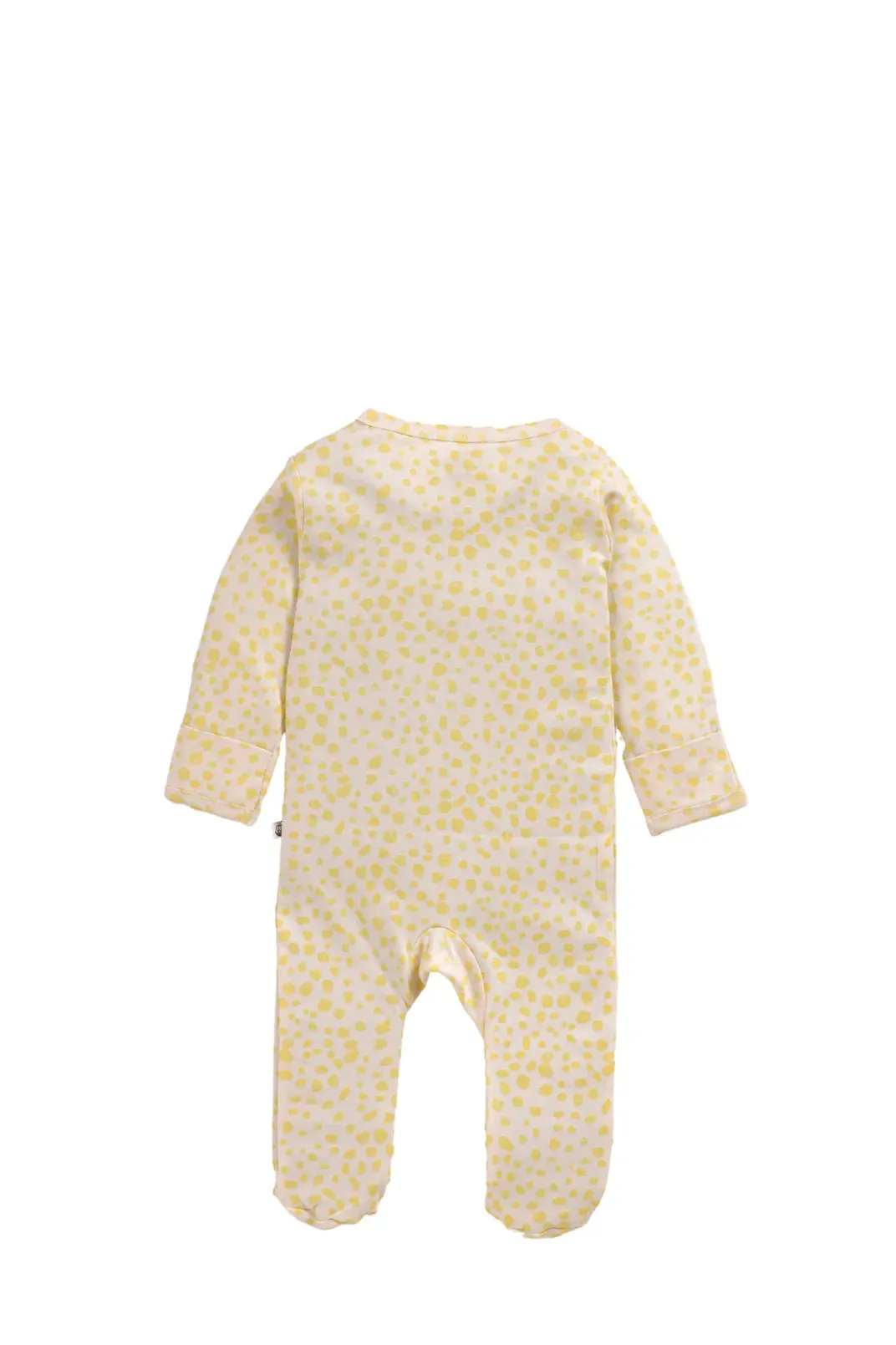 Full sleeve yellow patterns in white zipper sleepsuit with cap for baby