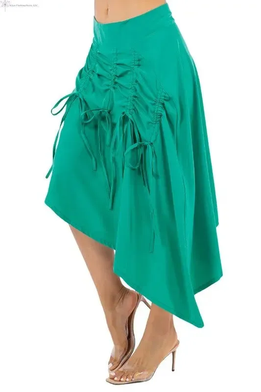 Green Asymmetrical Skirt Ruched