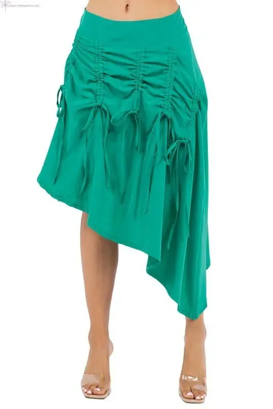 Green Asymmetrical Skirt Ruched