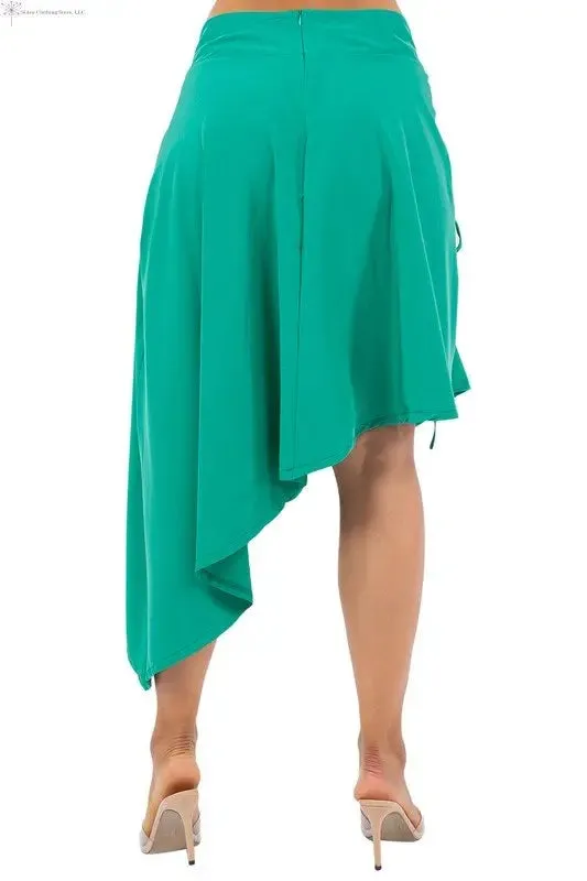 Green Asymmetrical Skirt Ruched