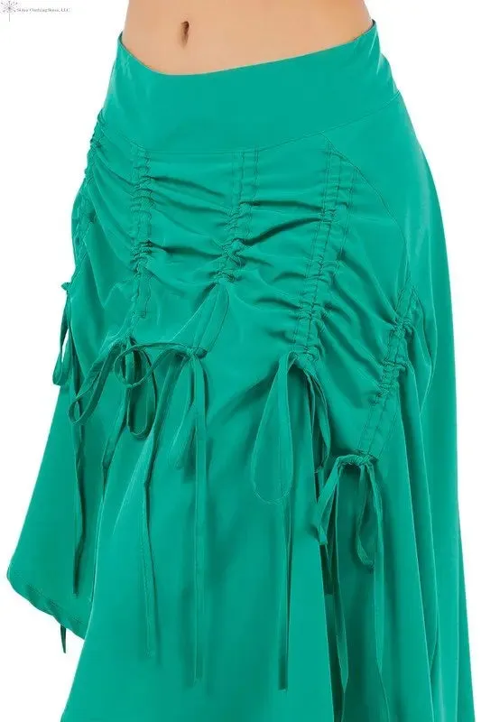 Green Asymmetrical Skirt Ruched