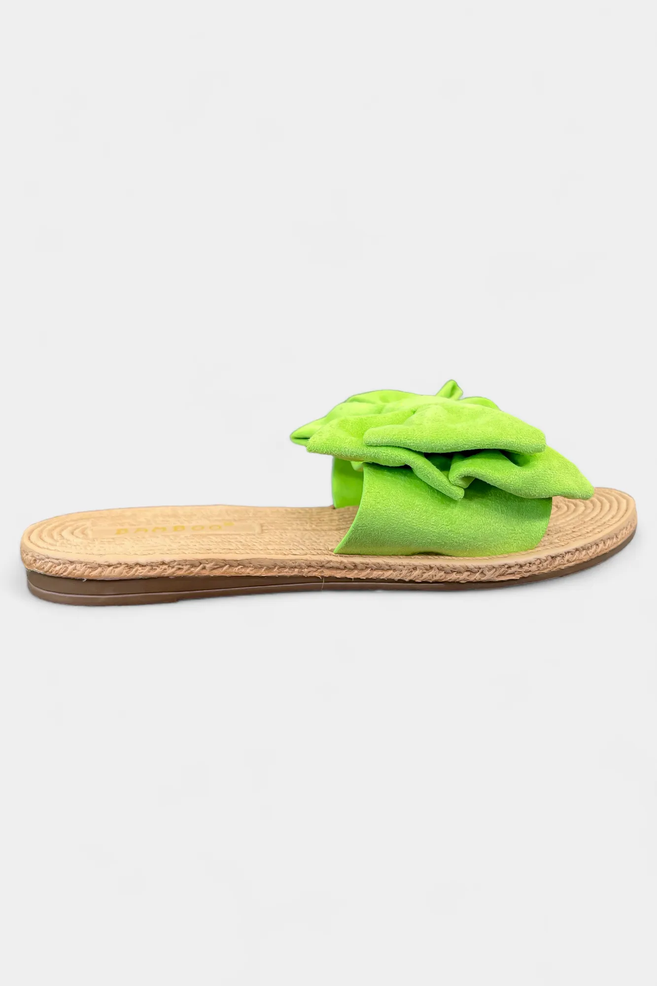 Green Suede Bow Slip On Sandals