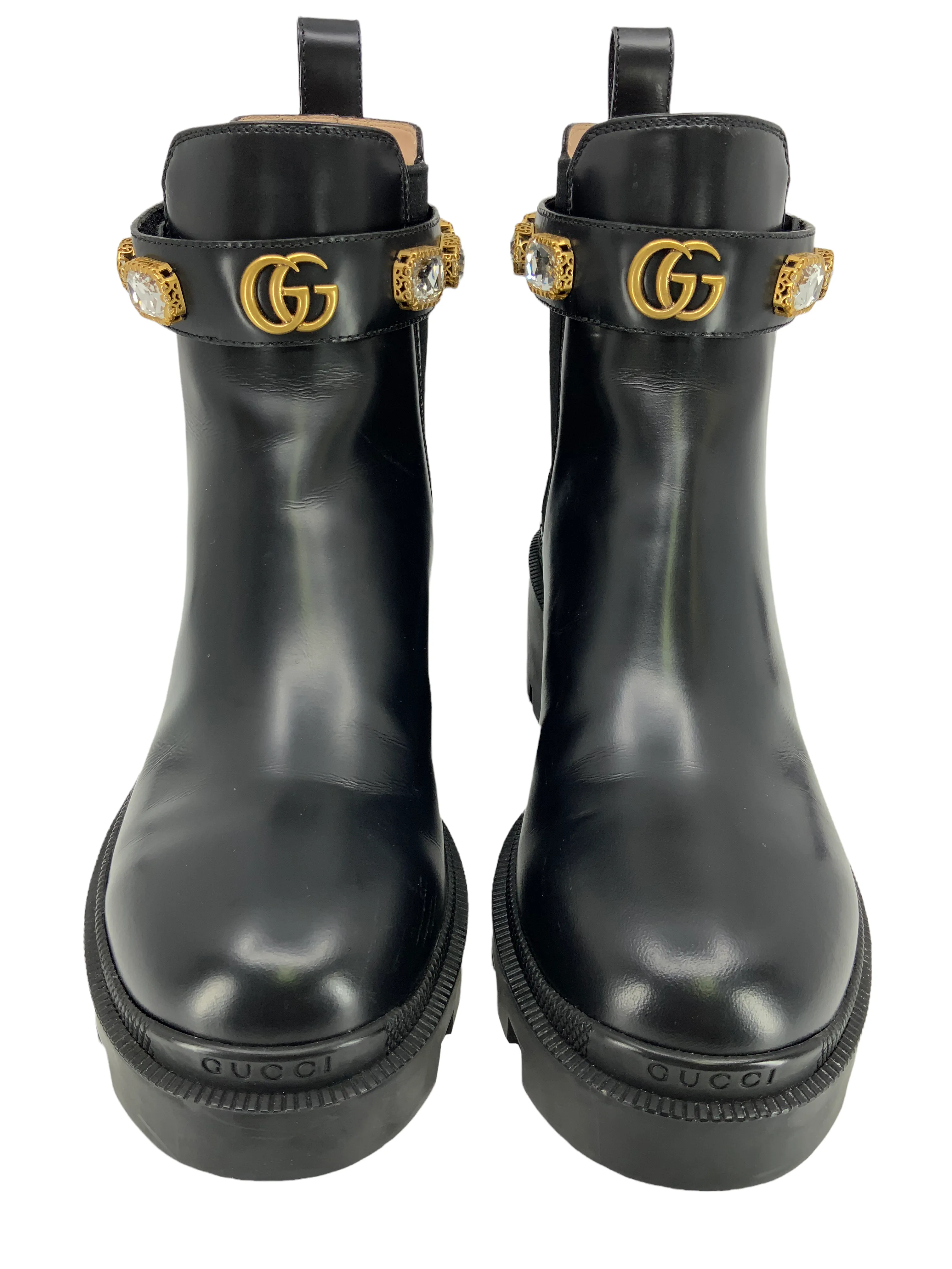 Gucci GG Logo Jewel Trip Strap Chelsea Boots Size 8