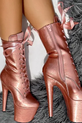 Hella Heels 8inch Boots - Rose Gold