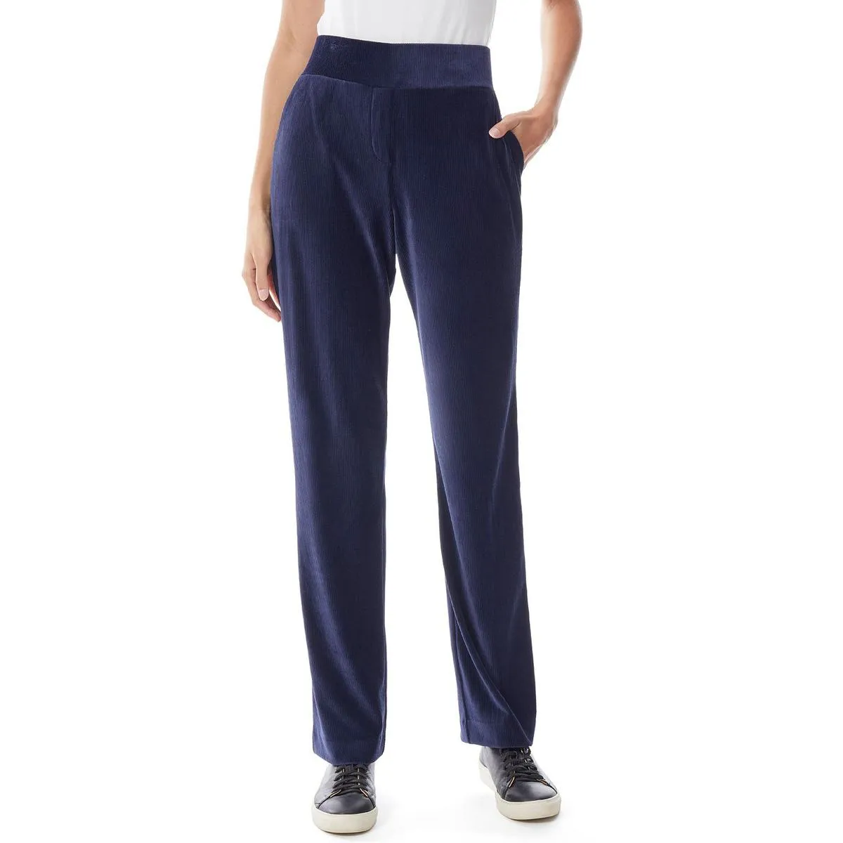 Jones New York Womens Velour Ribbed Wide Leg Pants