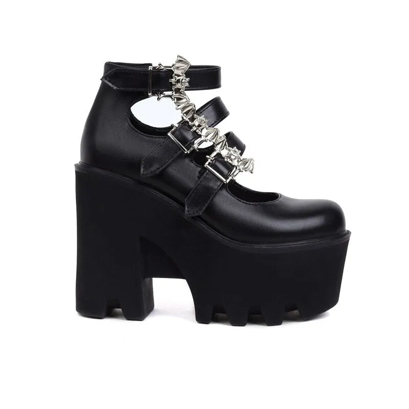 'Like Magic' Black Alternative Gothic Bat Buckle Boots