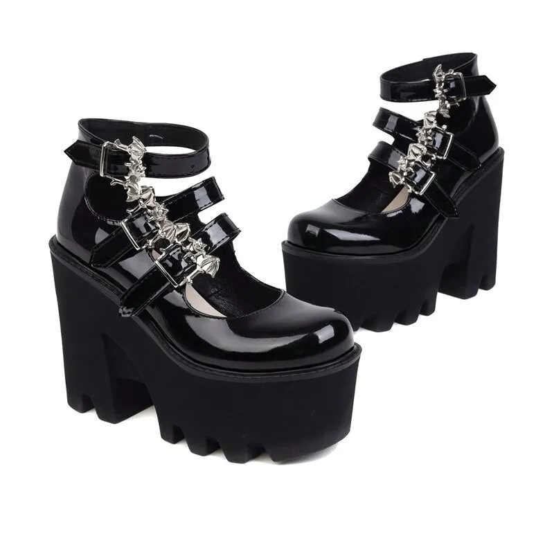 'Like Magic' Black Alternative Gothic Bat Buckle Boots