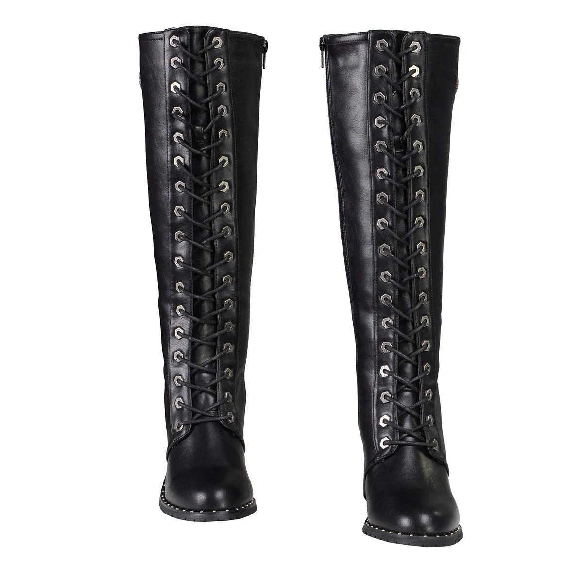 Milwaukee Leather MBL9442 Women's Black Lace-Up Tall Biker Fashion Boots with Platform Heel & Studs