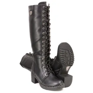 Milwaukee Leather MBL9442 Women's Black Lace-Up Tall Biker Fashion Boots with Platform Heel & Studs