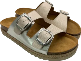 Mint Velvet White Metallic Double Buckle Sandals UK 7