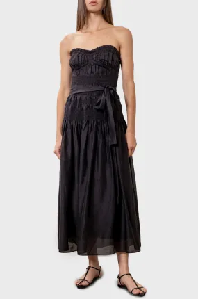 Moon River Pleated Strapless Midi Dress