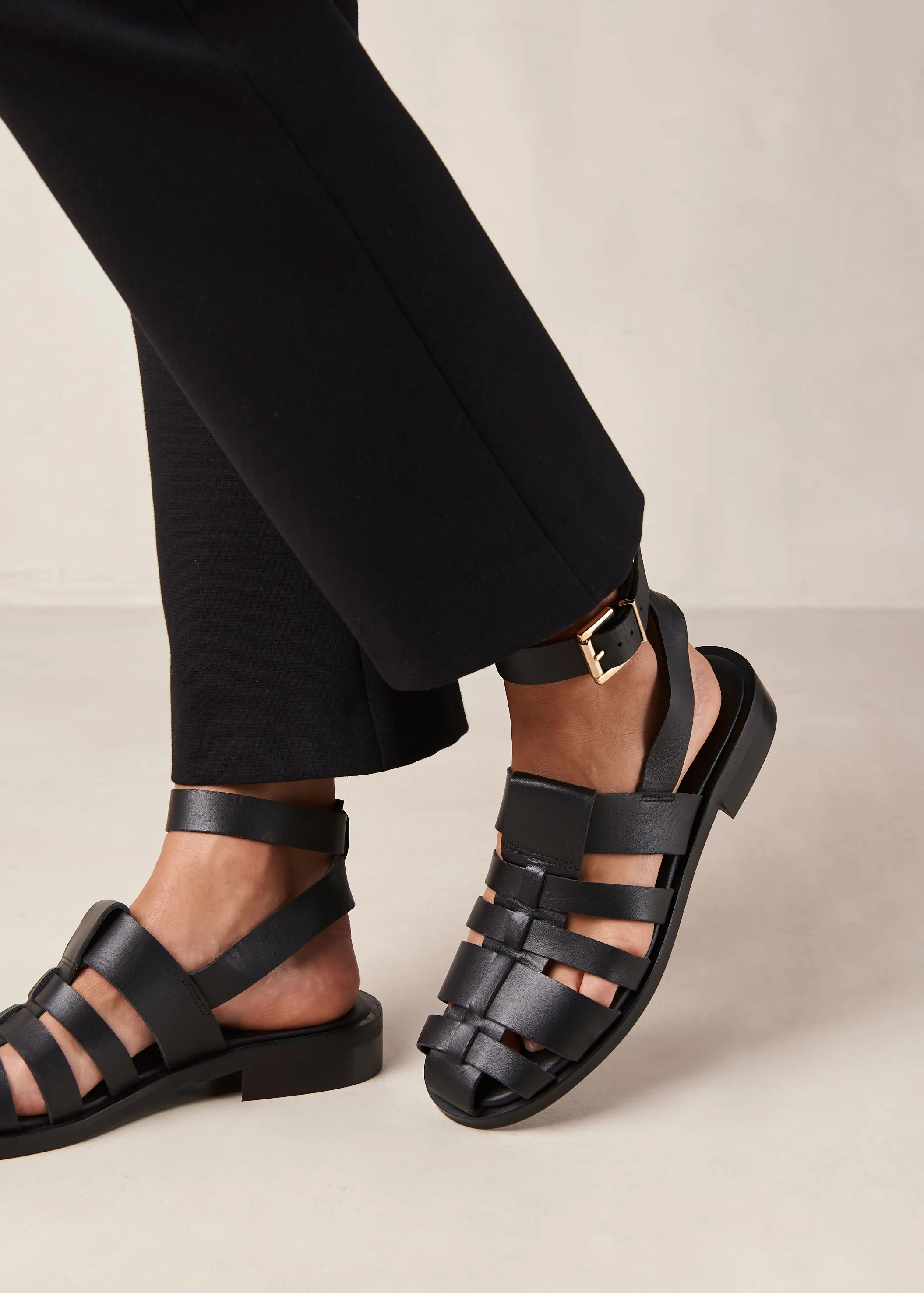 Perry Black Leather Sandals