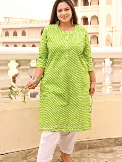 Plus Size Green  Lehariya Kurti for women