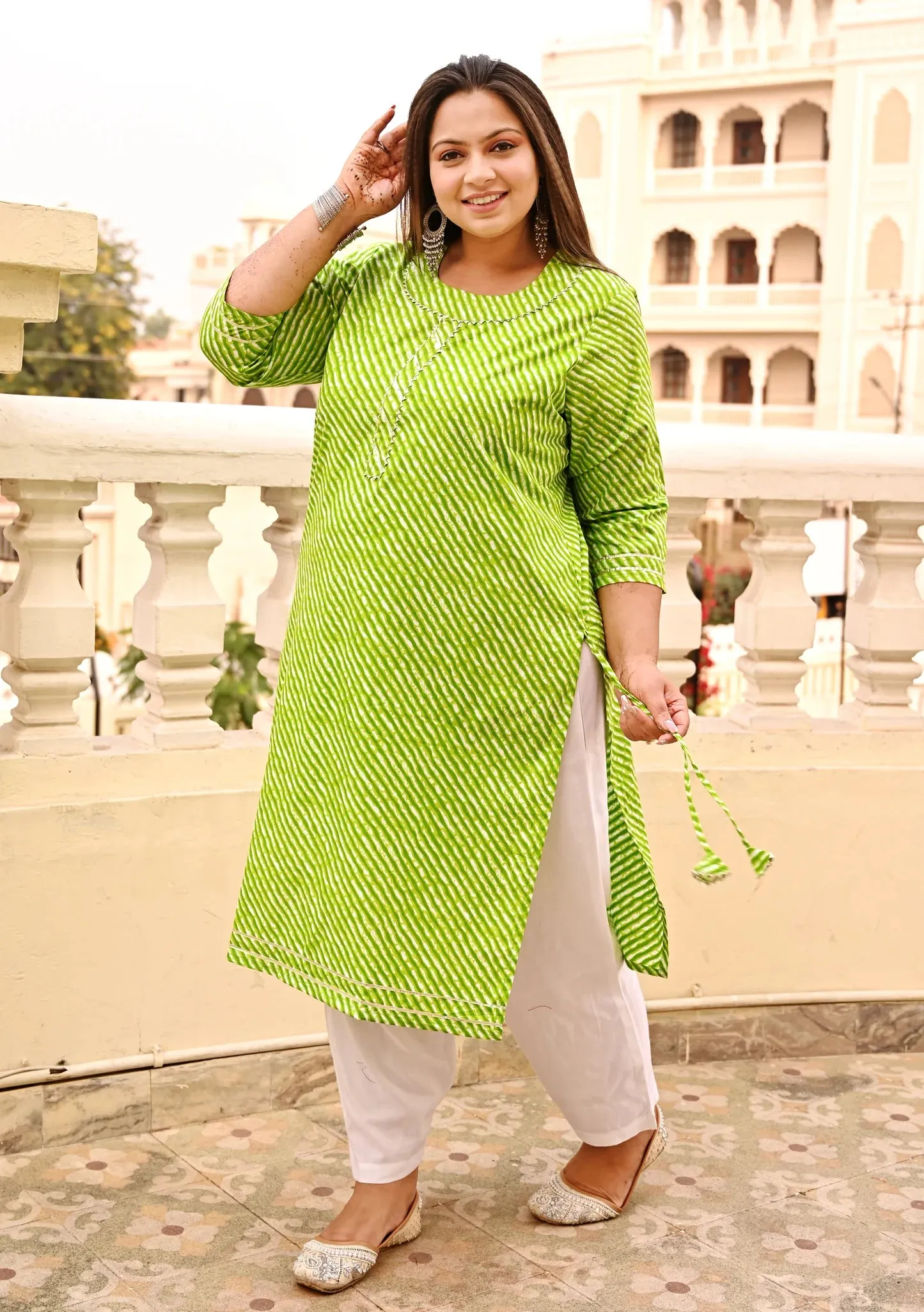 Plus Size Green  Lehariya Kurti for women