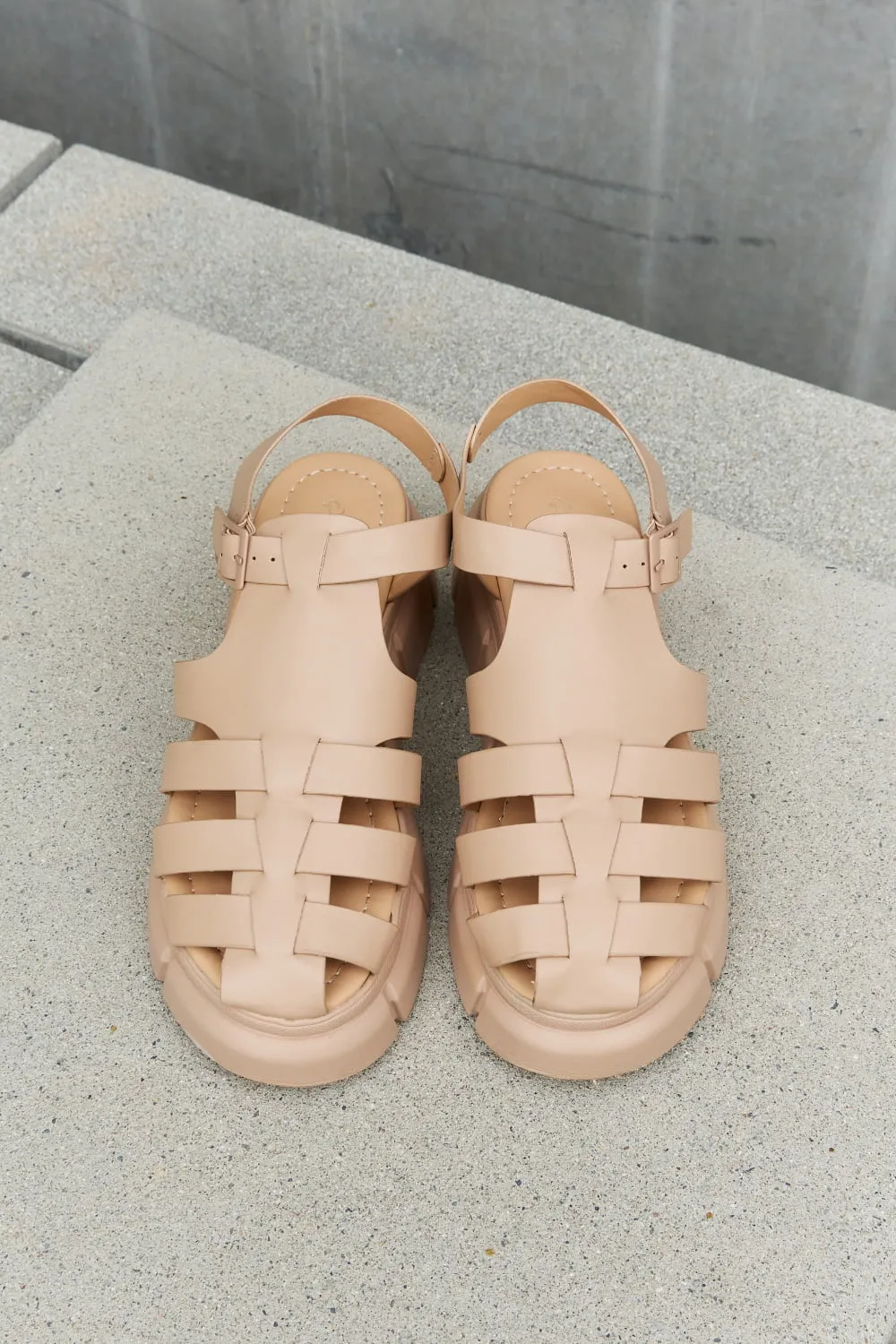 Qupid Platform Cage Stap Sandal in Tan