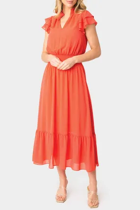 Romantic Feminine Flutter Sleeve Maxi Dress