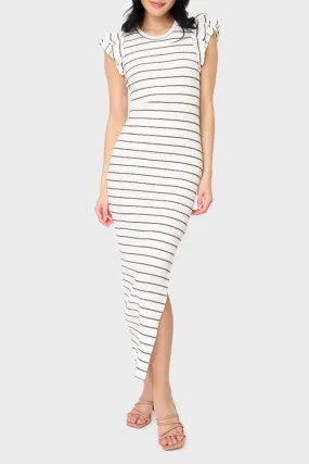 Ruffle Sleeveless Striped Knit Maxi Dress