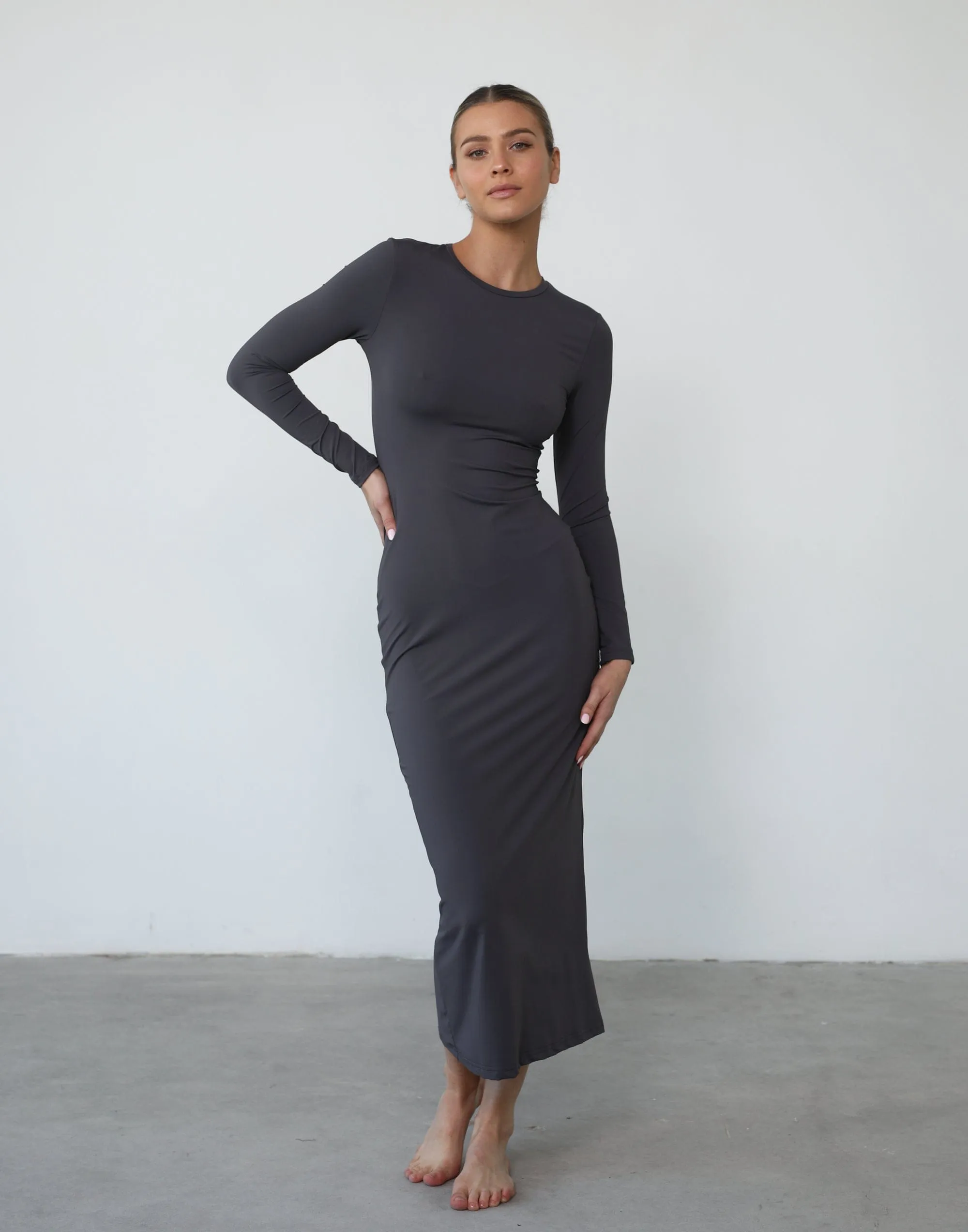 Shontae Long Sleeve Maxi Dress (Slate)