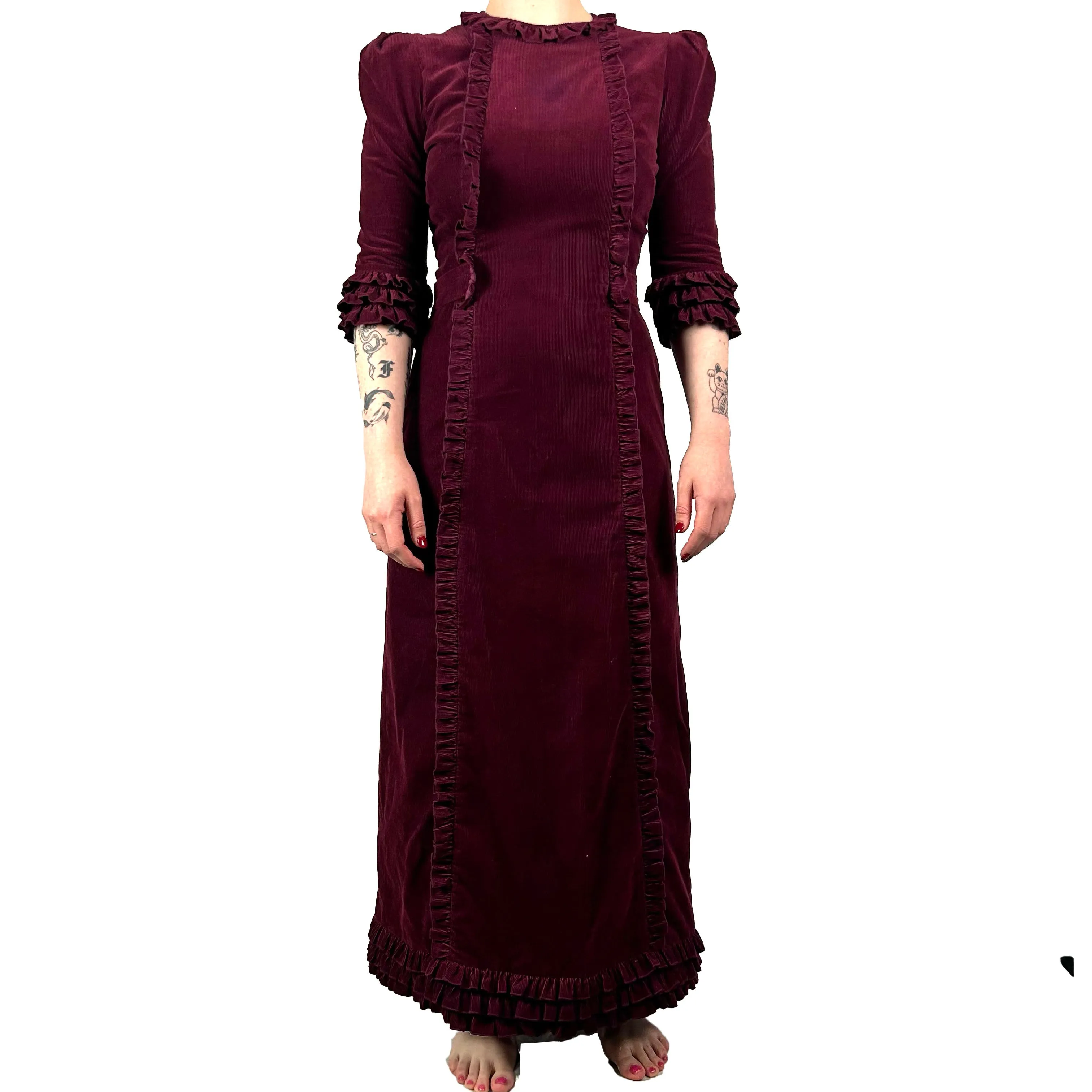 The Vampires Wife 795 Burgundy Needlecord Maxi Dress S