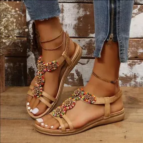 Women's Casual Beaded Flower Flat Sandals 36107984S